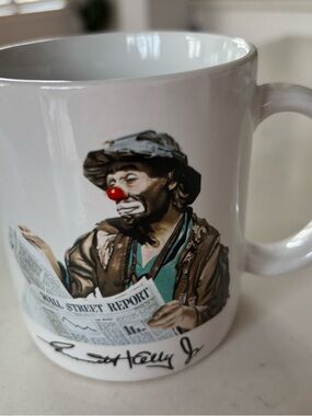 Vintage Emmett Kelley Jr. Coffee/Tea Mug Collectible Clown Readng Wall St Report